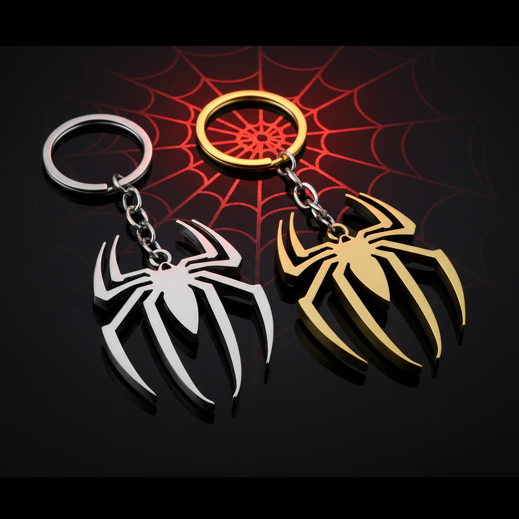 Spider-Man Schlüsselanhänger Silber & Gold mit Spider-Man Hintergrund